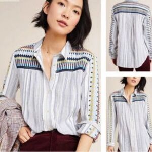 Anthropologie Pilcro & The Letterpress Embroidered Button Front Shirt